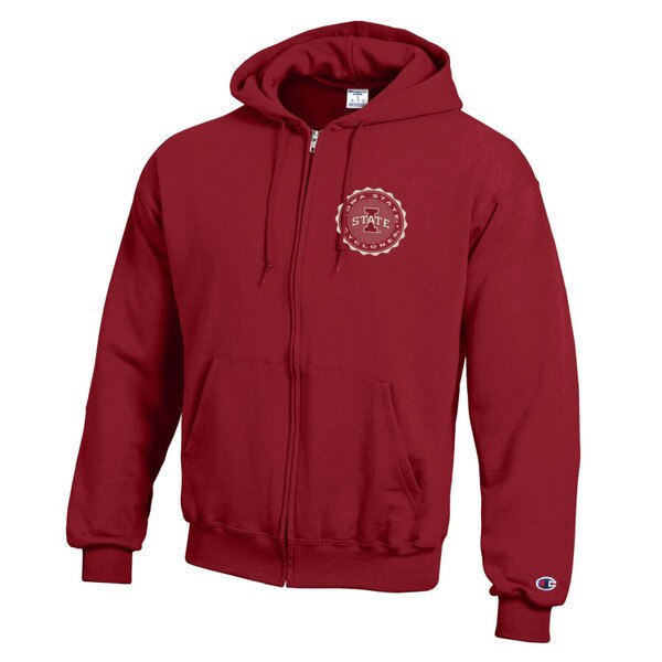 Champion Iowa State Seal Cardinal Full Zip Powerblend Hooded Sweatshirt front vendor image